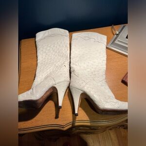 Cleo bottier gently used ostrich leather boots, vintage, originally $1200.